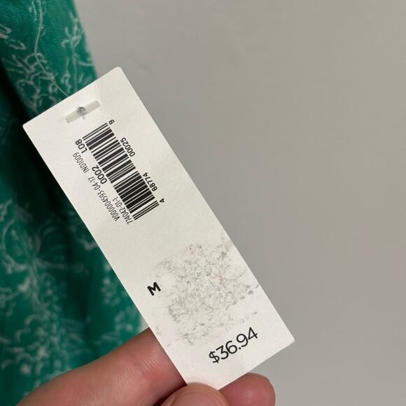 NWT Old Navy 100% Cotton High Neck Lace Mini Dress  in Teal Green Print - Size M - Picture 4 of 7